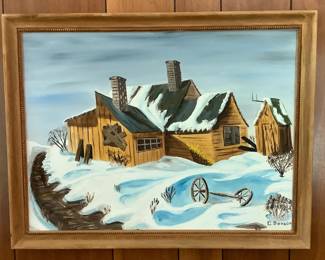 Original Framed Canvas Panel Painting "The Old Shack" By C. Bonson, Circa 1969