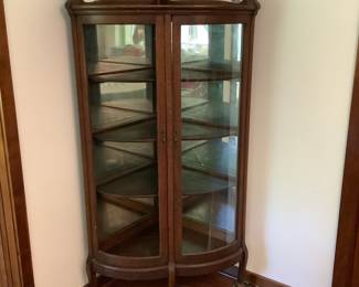 Rare antique double door corner bow front china cabinet