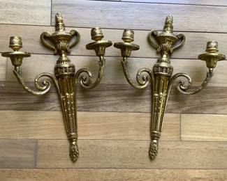 Pair of brass candle wall sconces