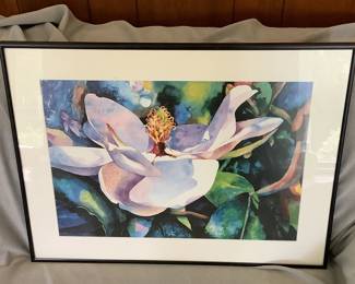 Framed Floral Watercolor Art, Signed Pais 
