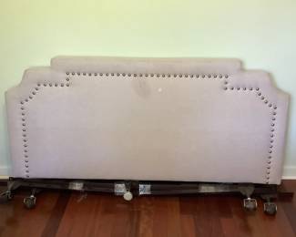 Grey linen fabric headboard and bed frame