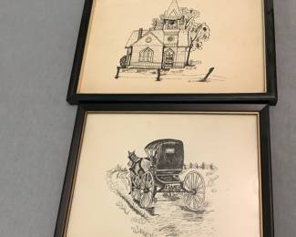 Signed pen & ink drawings
