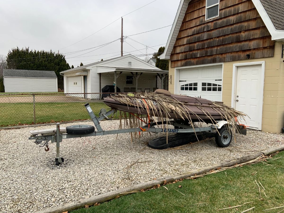 Layout fishing boat with trailer and motor