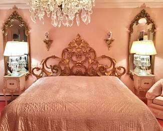 King Size Gilt Headboard ( Nightstands and Crystal Lamps SOLD )