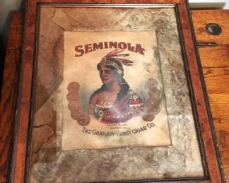 Vintage Framed Seminola 5 Cent Cigar Advertising Sign by Graham-Ernst Cigar Co.
