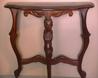 Antique Walnut Side Table with Carved Victorian Lady