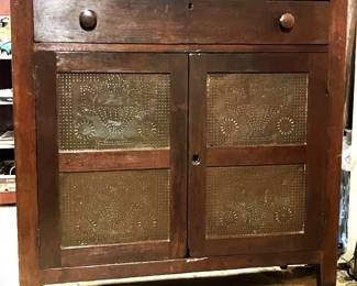 Mid 1800's Handmade walnut Pie Safe w/ 8 Urn Pattern Punched tin panels, found in South Mtn., NC