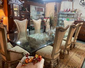 Bennett Italia, Inc furniture beveled glass dining table with 8 chairs. 1,995.00