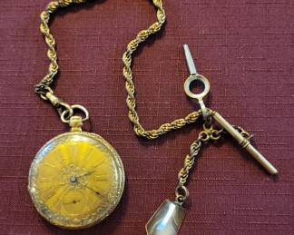 1800s 14K Gold Key Wind Swiss Pocket Watch Fancy Dial Key