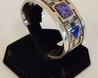 Ken Red Bird Navajo Silver Lapis Charoite Bracelet