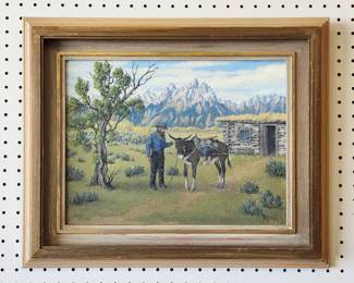 Marie Dorothy Dolph 12" x 16" painting of a prospector and his mule