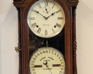 Antique Southern Calendar Double Dial Clock Runs