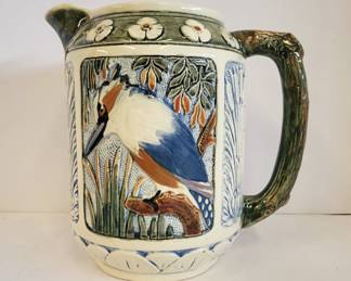 1920s WELLER Zona 8" Kingfisher Cattails Pitcher