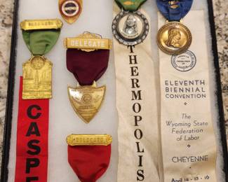 1930s Wyoming Federation Labor Delegate Badges Washakie, one with a portrait of Chief Washakie