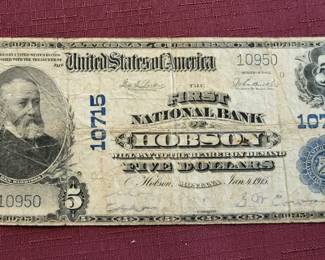 RARE 1902 $5 Note First Nat'l Bank Hobson MT 10715