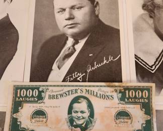 1921 Brewsters Millions Fatty Arbuckle Bank Note. Advertising piece distributed by Paramount Pictures in 1921 to promote the release of the movie "Brewster's Millions", starring Fatty Arbuckle. Promises 1000 laughs