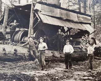 Three antique 11" x 14" photographs by Clark Kinsey, well known Seattle photographer who documented West Coast logging in Oregon and Washington from the 1920s to 1945.