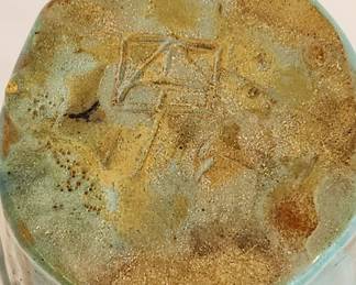 Wonderful example of early 20th century Van Briggle potttery, with the incised AA mark (for Artus and Anna Van Brggle) on the bottom. The piece appears to be dated with an incised date below the logo, perhaps 1906 or 1916. Excellent condition and color.