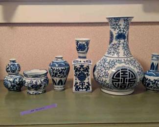 Blue And White Glass China Vases