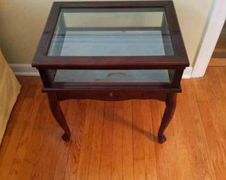 Wood And Glass Display Case With Drawer