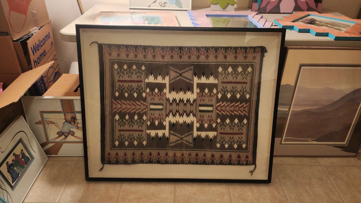 Framed Navajo Rug, Storm Pattern Design
