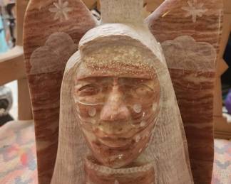 Native American Eagle Spirit Beautifully Carved Alabaster Sculpture 14" tall