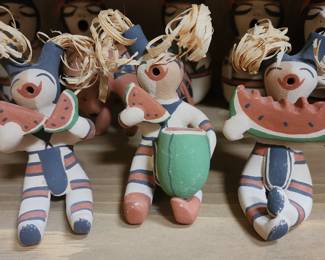 Three Koshare Storyteller with Watermelon By Leonora Lupe Lucero-Loretto, Jemez Pueblo,