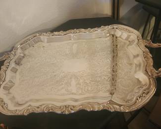 Heavy Large Silver-Plated Footed Serving Tray