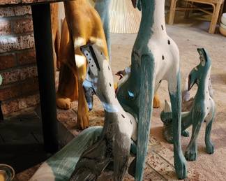 Santa Fe Folk Art Howling Coyote Original Painted Wood Carving Signed By Pete Ortega Tail Down 22" & 33.5"