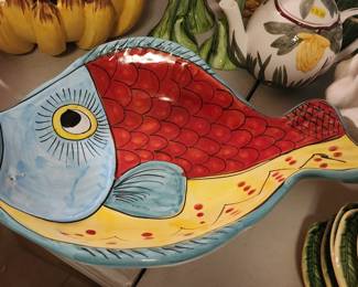 Vietri Italian Majolica Art Pottery Colorful Fish Bowl Platter