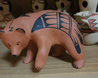 Acoma Pottery Bear Figure Signed Pecos Jemez