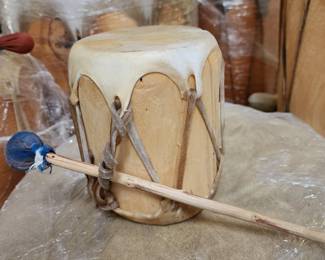 Native American Southwest Double Sided Rawhide Leather Log Drum