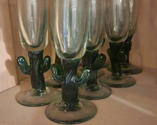 Mexican Style Cactus Shot Glasses Hand Blown 