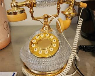 Vintage Crystal & Gold Toned Princess Push Button Phone