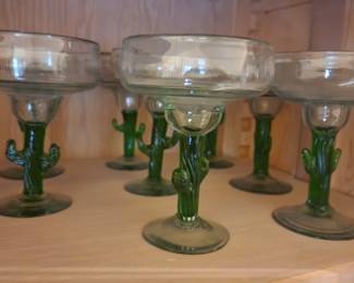Hand Blown Green Cactus Margarita Glasses
