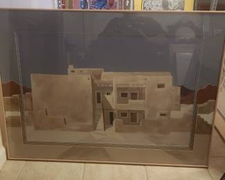 "Desert Adobe" by James Harrill (Hand Signed) &  Mat designed by Christine of Santa Fe