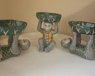 Set of 3 Andrea by Sadek Monkey Holding Bowl 
