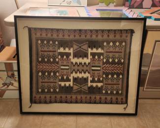 Framed Navajo Rug, Storm Pattern Design