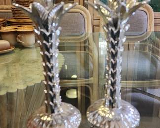 Pair Fitz & Floyd Palm Tree Chinoiserie Candlestick