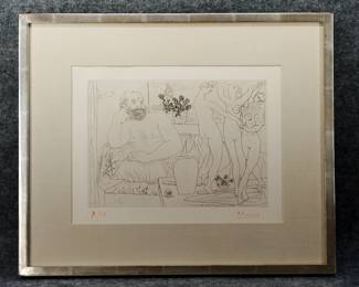 Pablo Picasso Etching "Sculpteur et Trois Danseuses Sculptées" signed in red ink #7/15, 18" x 21 1/2"