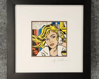 Roy Lichtenstein “M-Maybe" Later diminutive piece signed by Roy when David met Roy and Dorothy in NYC, c. 1995 serigraph, Signed on the bottom right, Overall: 14” H x 14” W