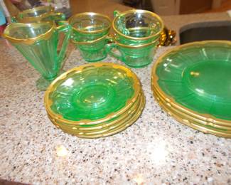Gold trim depression glass 