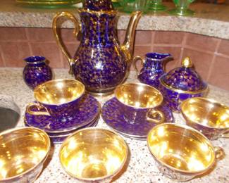 Echt Cobalt signed coffee set missing 1 saucer