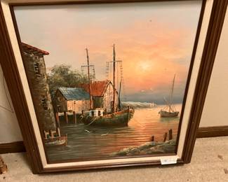 Hallway - matted, framed picture under glass - boats 