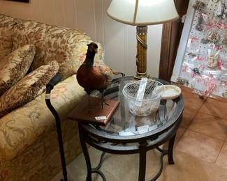 Metal & glass end table with decor 