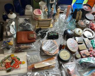 Hundreds of “smalls” (small collectibles), including Vintage tools, bottle openers, cobalt glass, trinket jars, and much more.