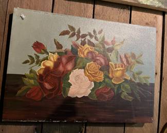 Antique/vintage painting on canvas, roses/floral still life.