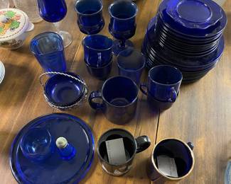 Nice selection of cobalt blue glass.