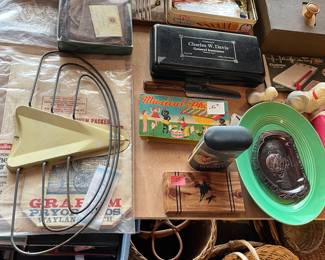 M.J. Schuiling Co. “Handy Drying Rack”; many vintage toys and tins to be sold.