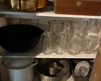 Huge selection of kitchenware, enamelware, metalware, milk bottles, and more.